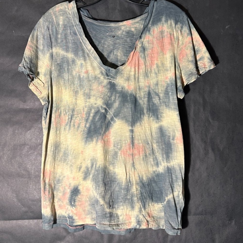 Madewell Size Small Tie Dye Cotton Tee Shirt T-Shirt Tied Dyed Gray Coral